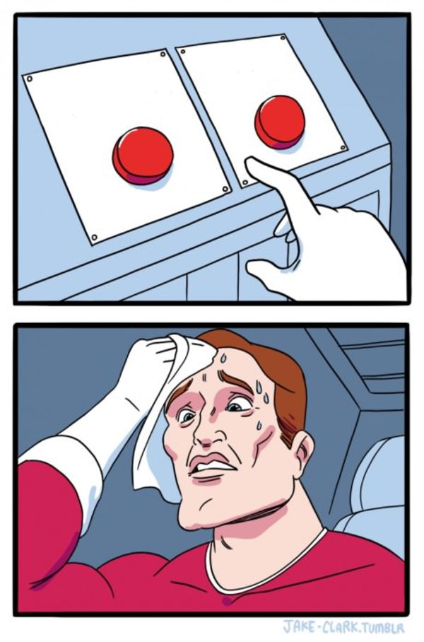 Two Buttons meme about Stickerbox