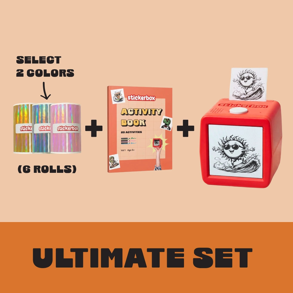 Ultimate Set: select 2 colors of holographic paper, the Activity Book and a Stickerbox